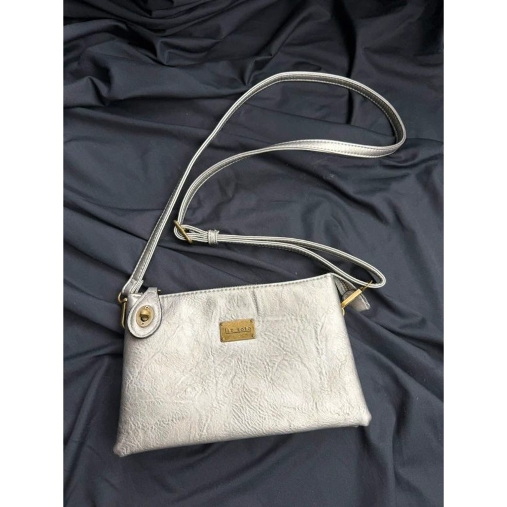 Liz Soto Ella Silver Crossbody Wristlet Bag Vegan Leather Floral Lining